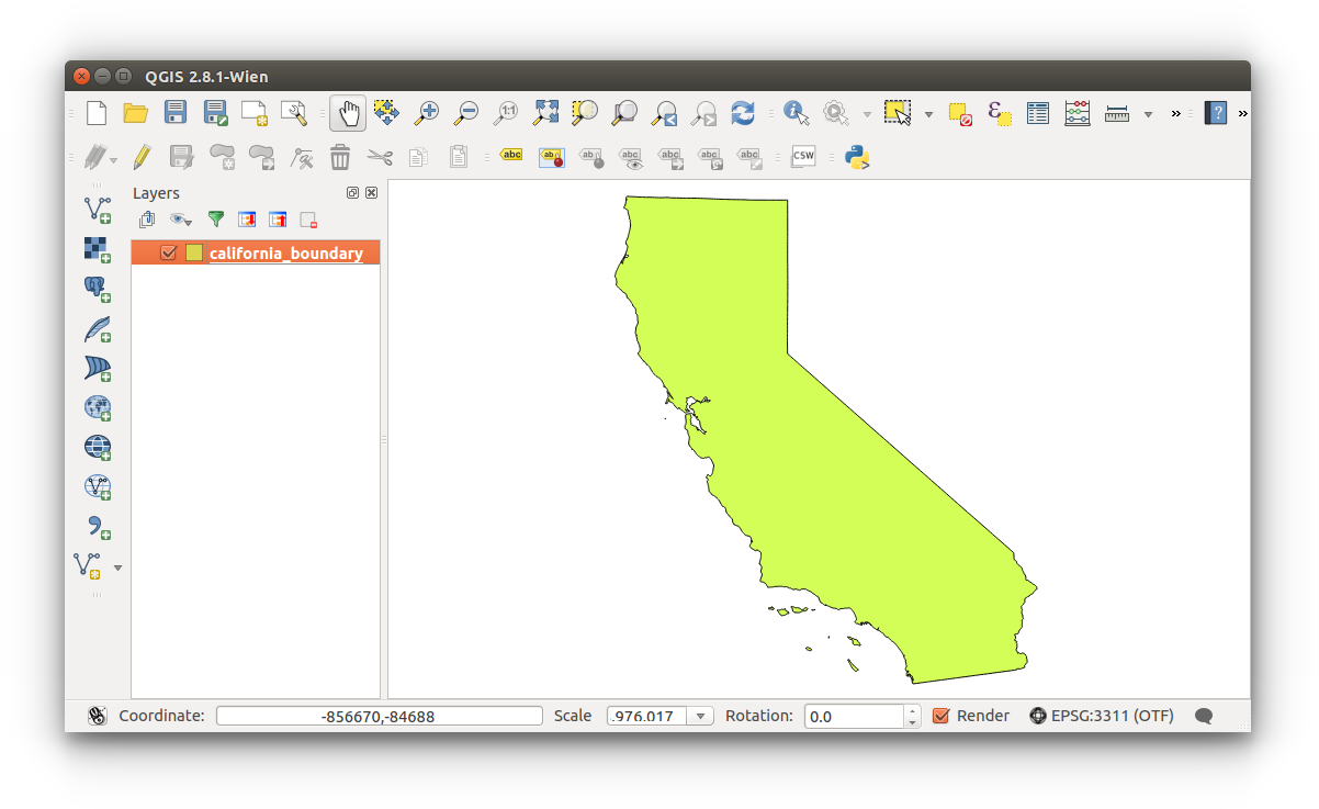 Spatial Data Bootcamp: QGIS - California with EPSG:3311