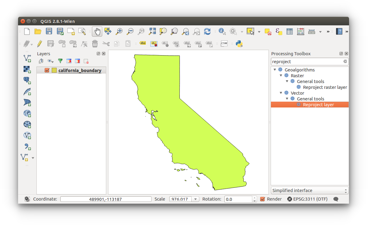 Spatial Data Bootcamp: QGIS - search for reproject