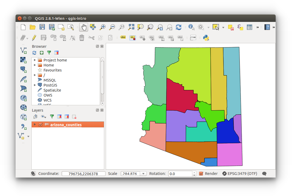 Spatial Data Bootcamp: QGIS - symbolized by county name