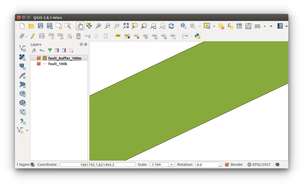 Spatial Data Bootcamp: QGIS - buffered faults